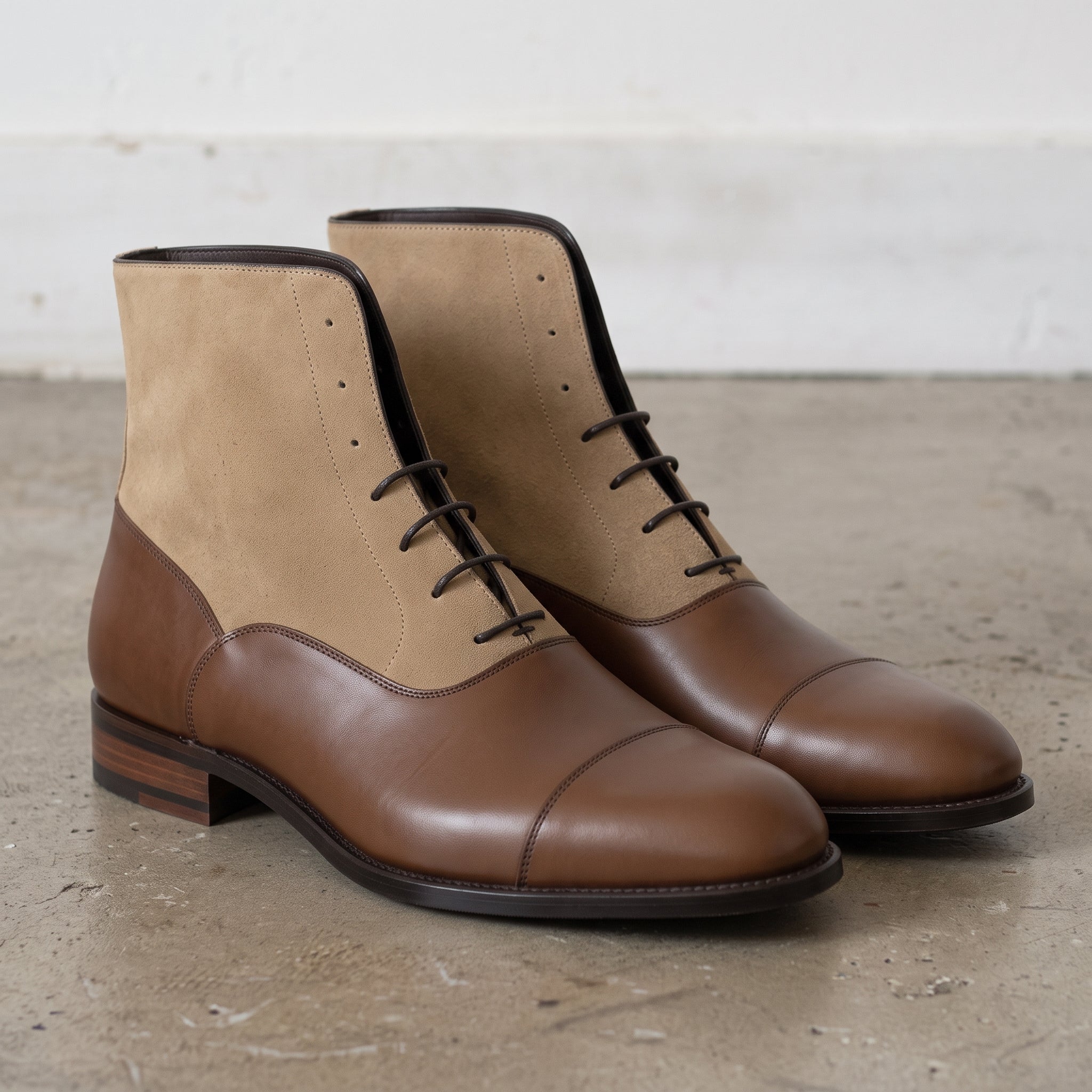 Men's Brown and Tan Cap-Toe Leather Lace-Up Boots — Beeton