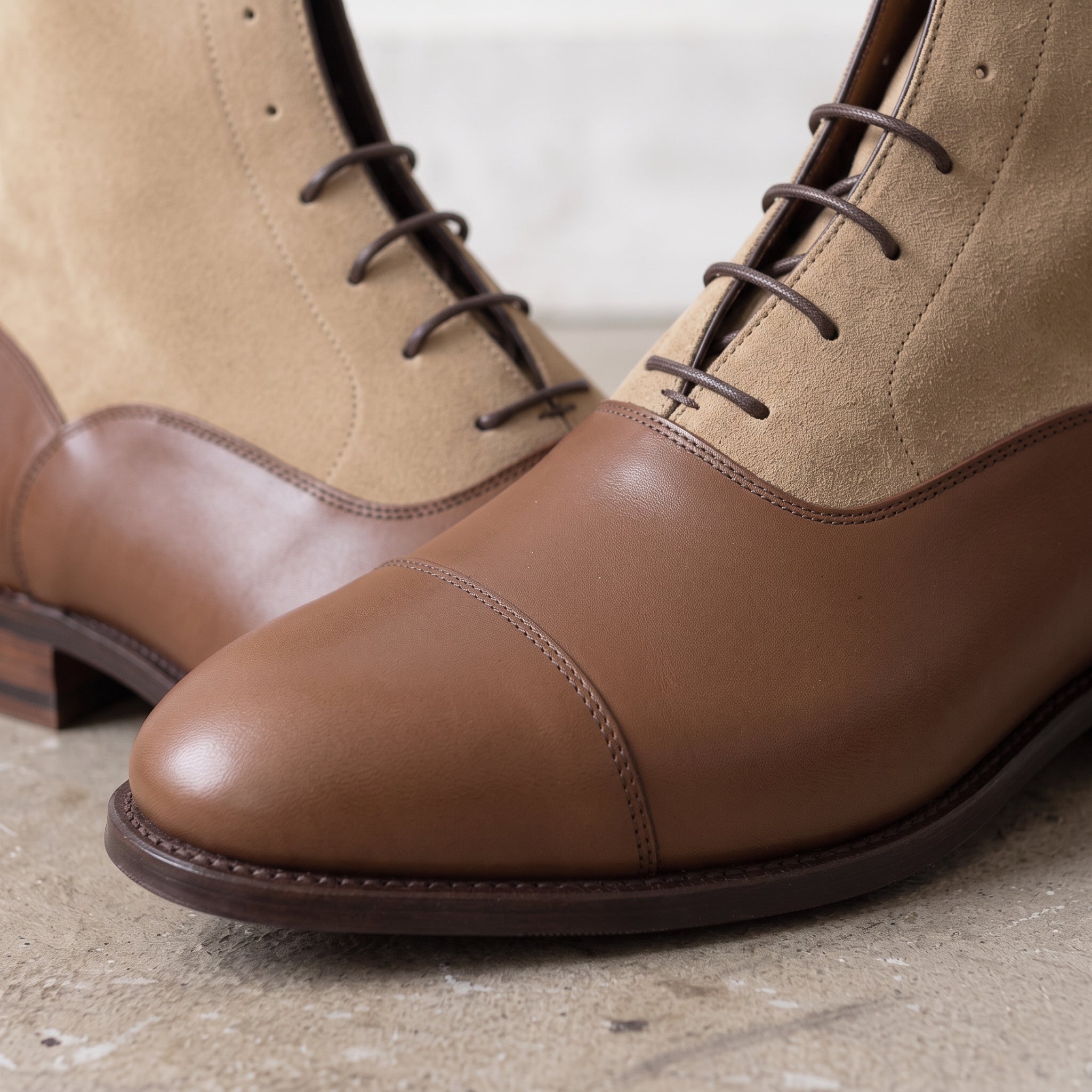 Men's Brown and Tan Cap-Toe Leather Lace-Up Boots — Beeton