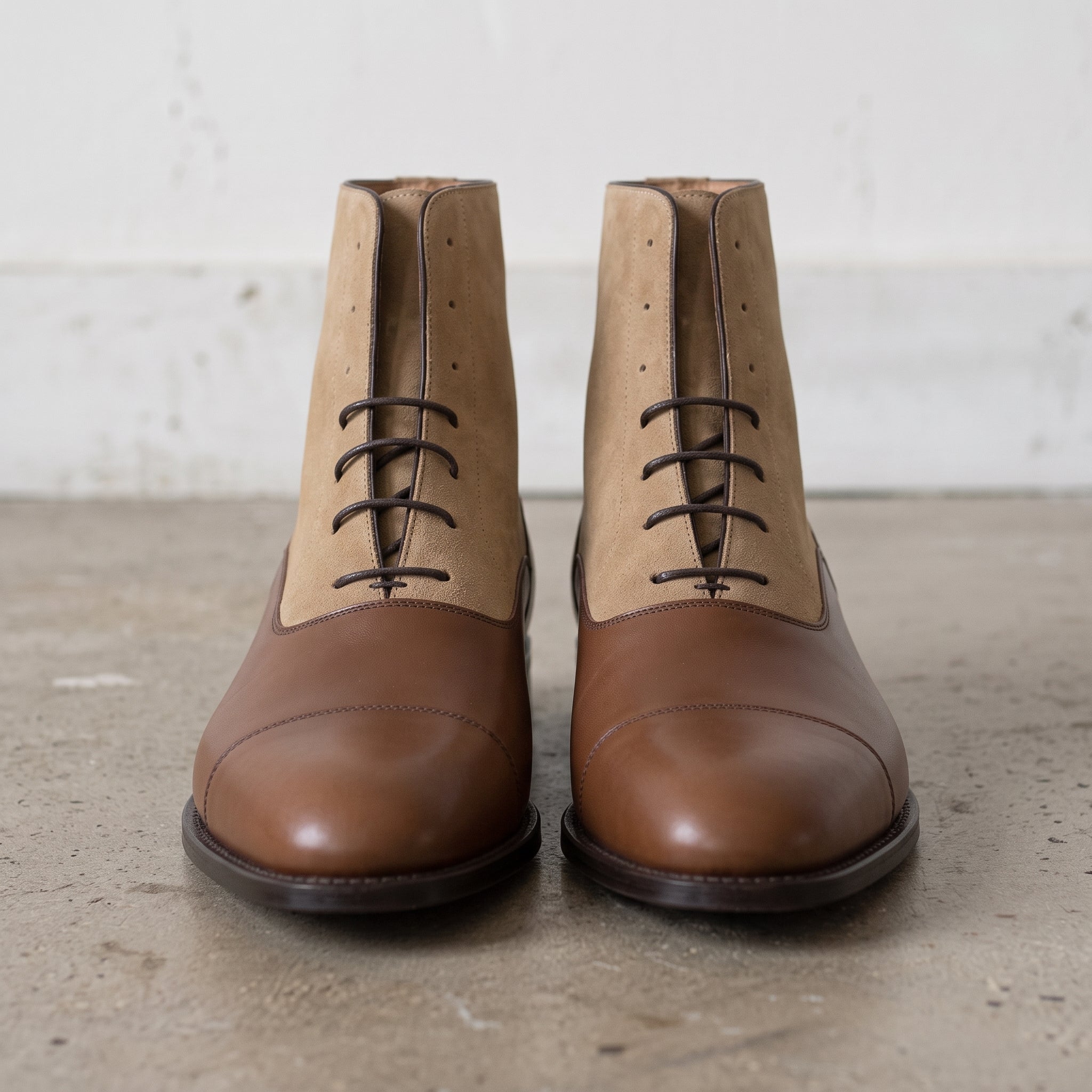 Men's Brown and Tan Cap-Toe Leather Lace-Up Boots — Beeton