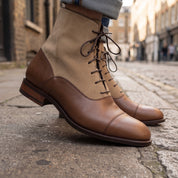 Men's Brown and Tan Cap-Toe Leather Lace-Up Boots — Beeton