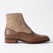 Men's Brown and Tan Cap-Toe Leather Lace-Up Boots — Beeton