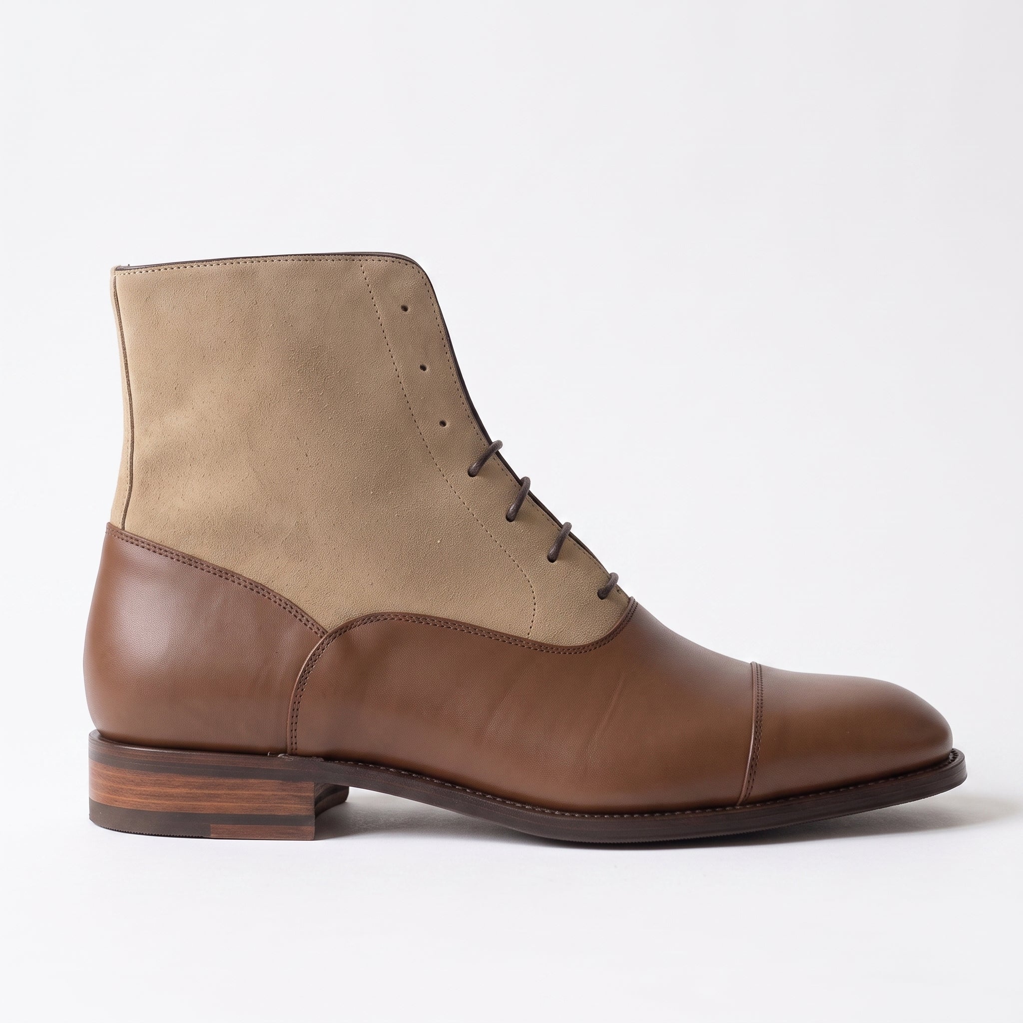 Men's Brown and Tan Cap-Toe Leather Lace-Up Boots — Beeton
