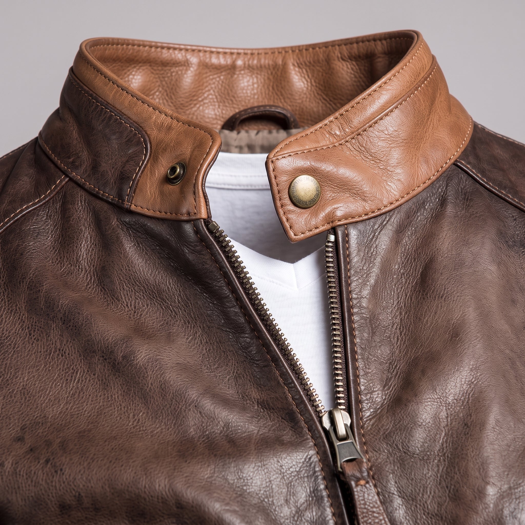 Men's Brown and Tan Leather Biker Jacket — Dearley