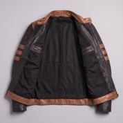 Men's Black and Tan Leather Cafe Racer Jacket — Dearley
