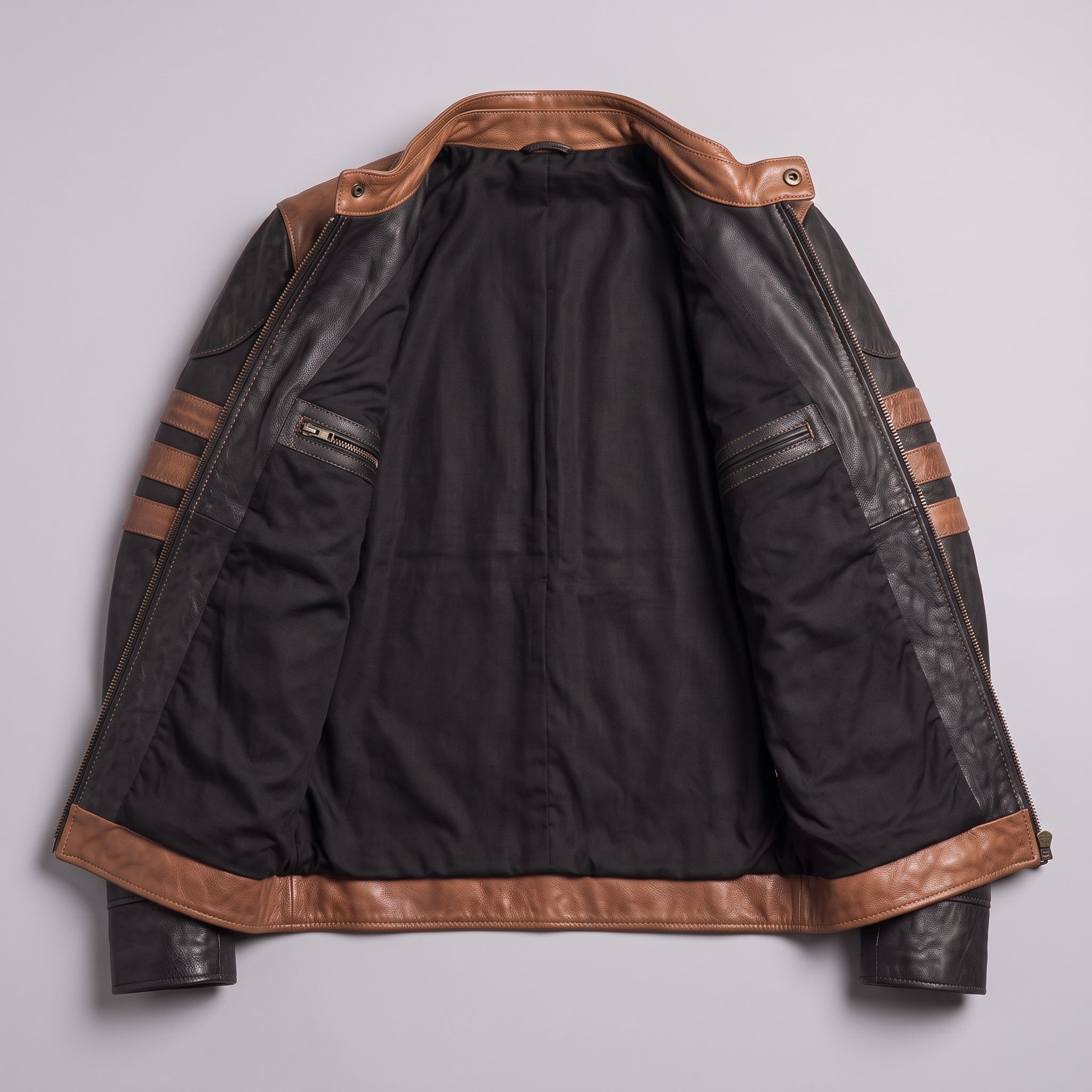 Men's Black and Tan Leather Cafe Racer Jacket — Dearley