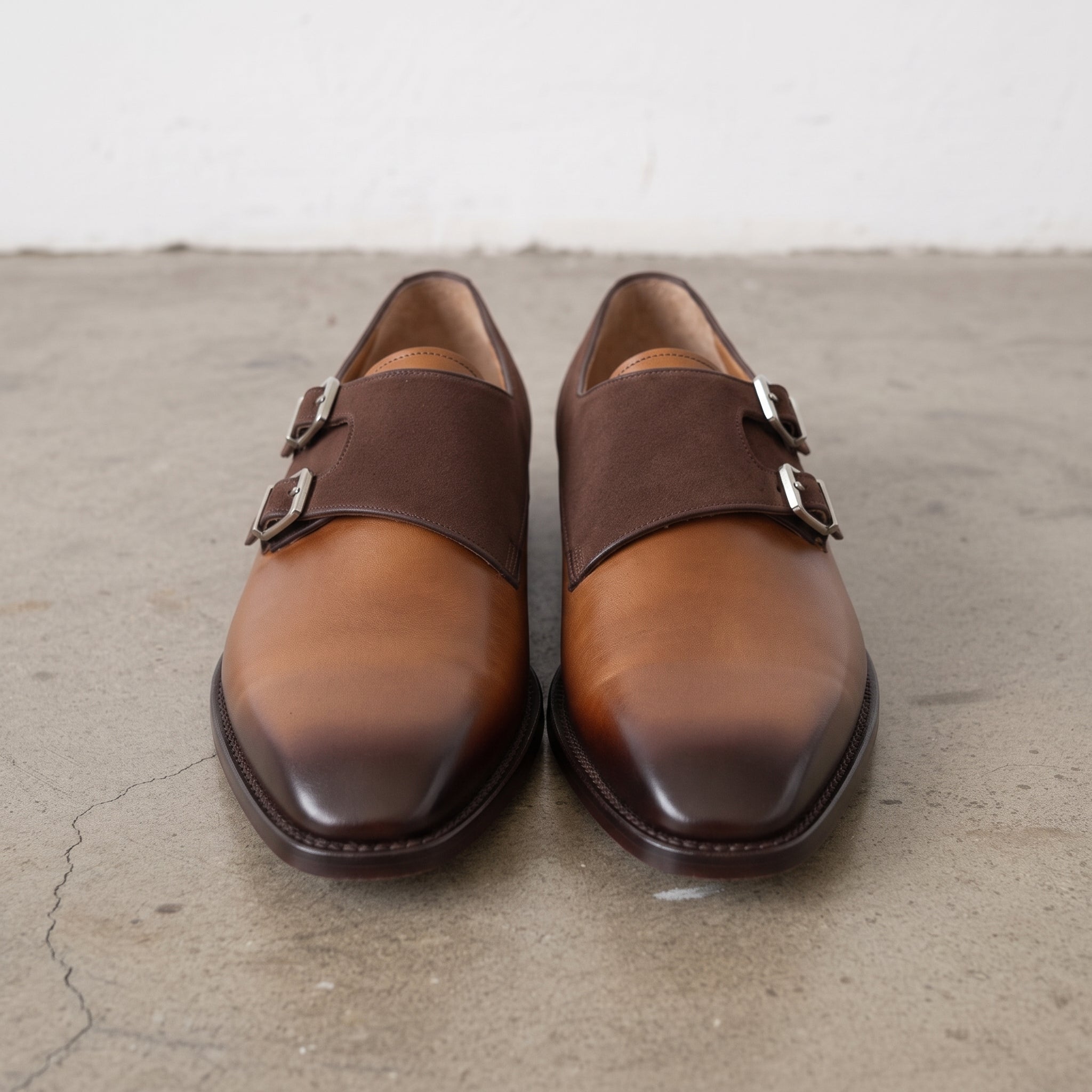 Men's Brown and Tan Double Monk Strap Leather Monks — Farrant — Farrant