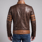 Men's Brown and Tan Leather Biker Jacket — Dearley