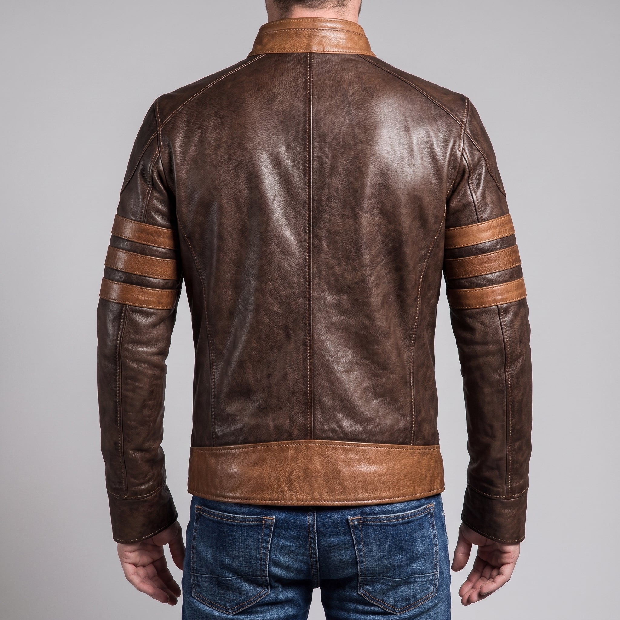 Men's Brown and Tan Leather Biker Jacket — Dearley