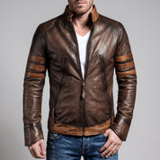 Men's Brown and Tan Leather Biker Jacket — Dearley
