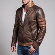 Men's Brown and Tan Leather Biker Jacket — Dearley