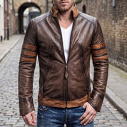 Men's Brown and Tan Leather Biker Jacket — Dearley