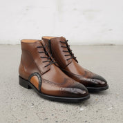 Men's Brown and Tan Wingtip Leather Oxford Boots — Bulmer