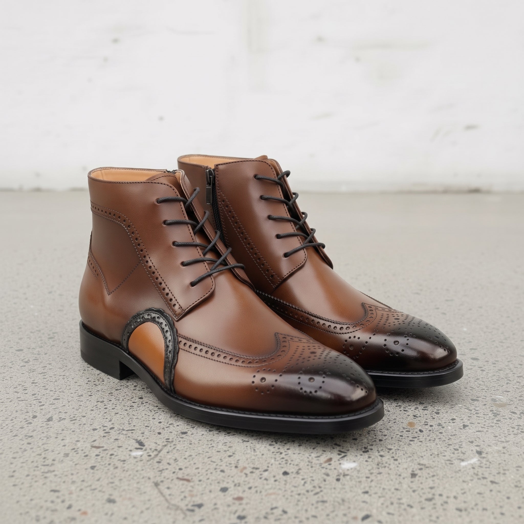 Men's Brown and Tan Wingtip Leather Oxford Boots — Bulmer