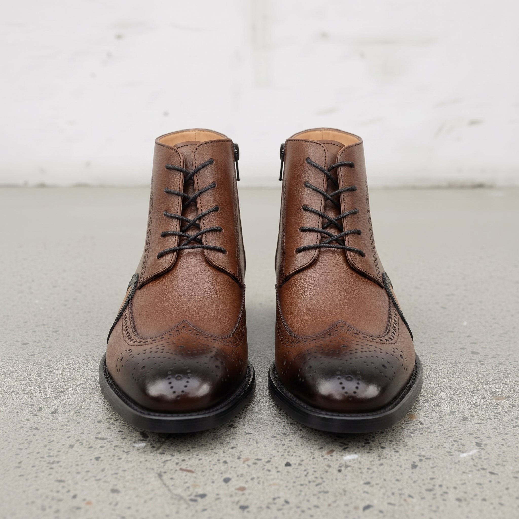 Men's Brown and Tan Wingtip Leather Oxford Boots — Bulmer
