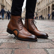 Men's Brown and Tan Wingtip Leather Oxford Boots — Bulmer