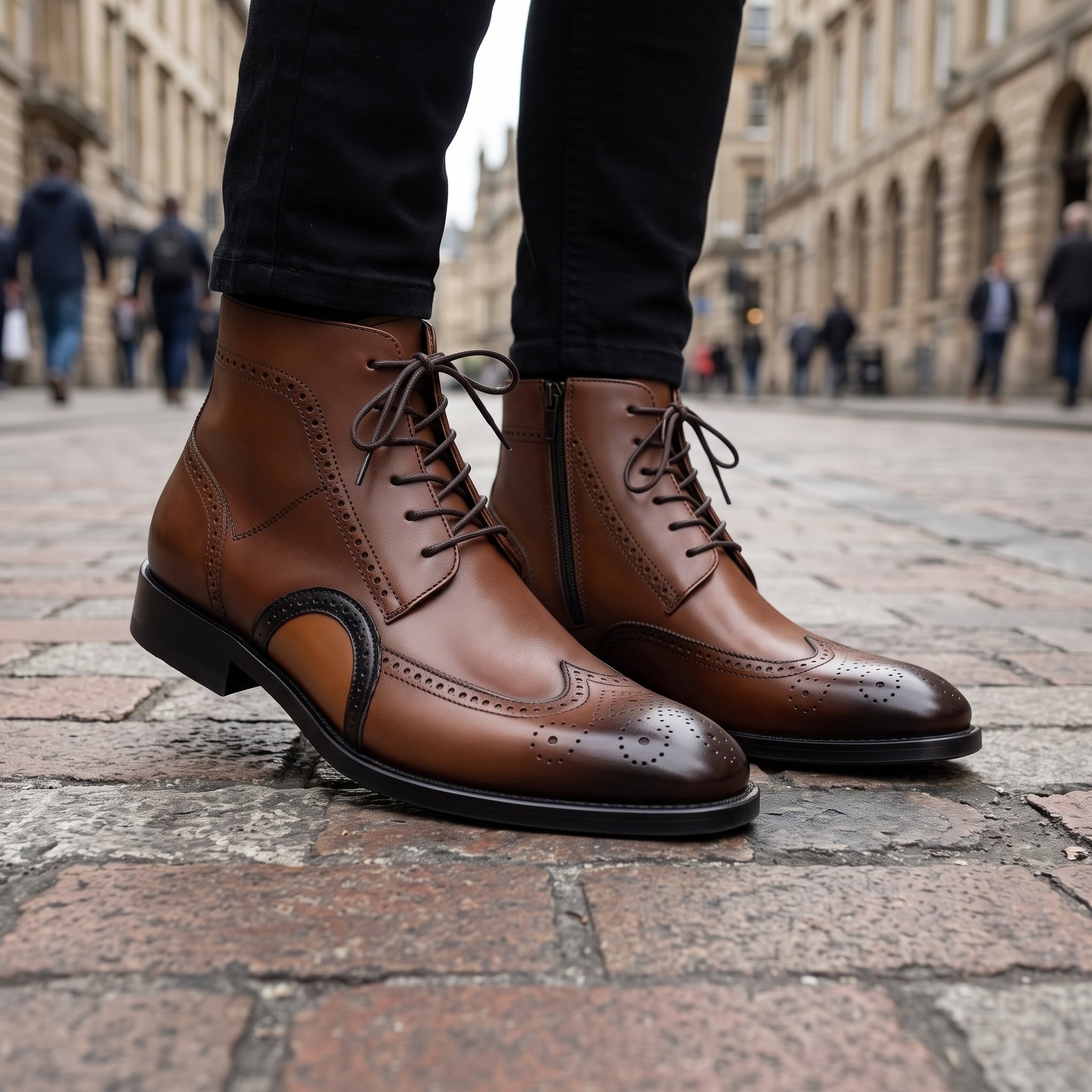 Men's Brown and Tan Wingtip Leather Oxford Boots — Bulmer