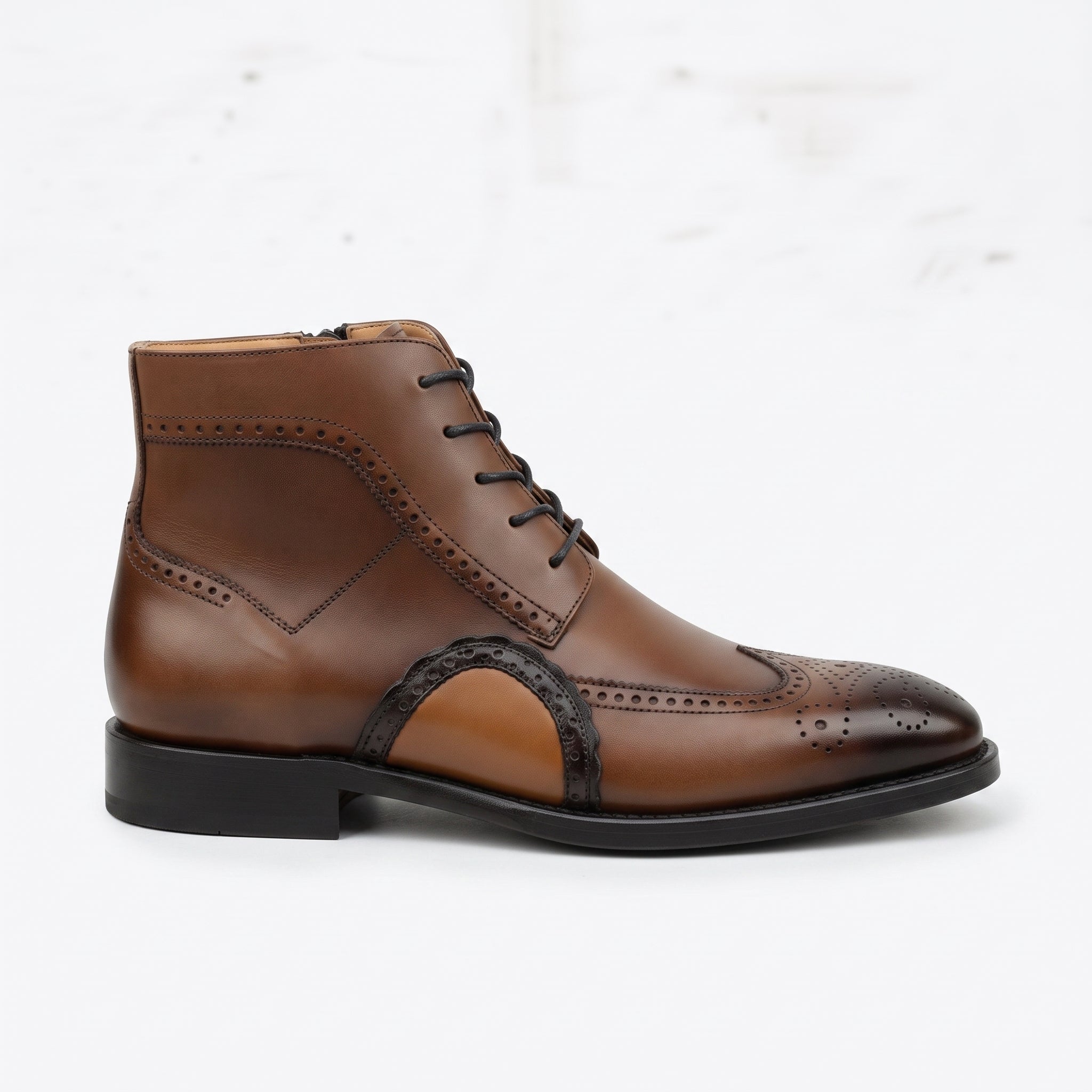 Men's Brown and Tan Wingtip Leather Oxford Boots — Bulmer