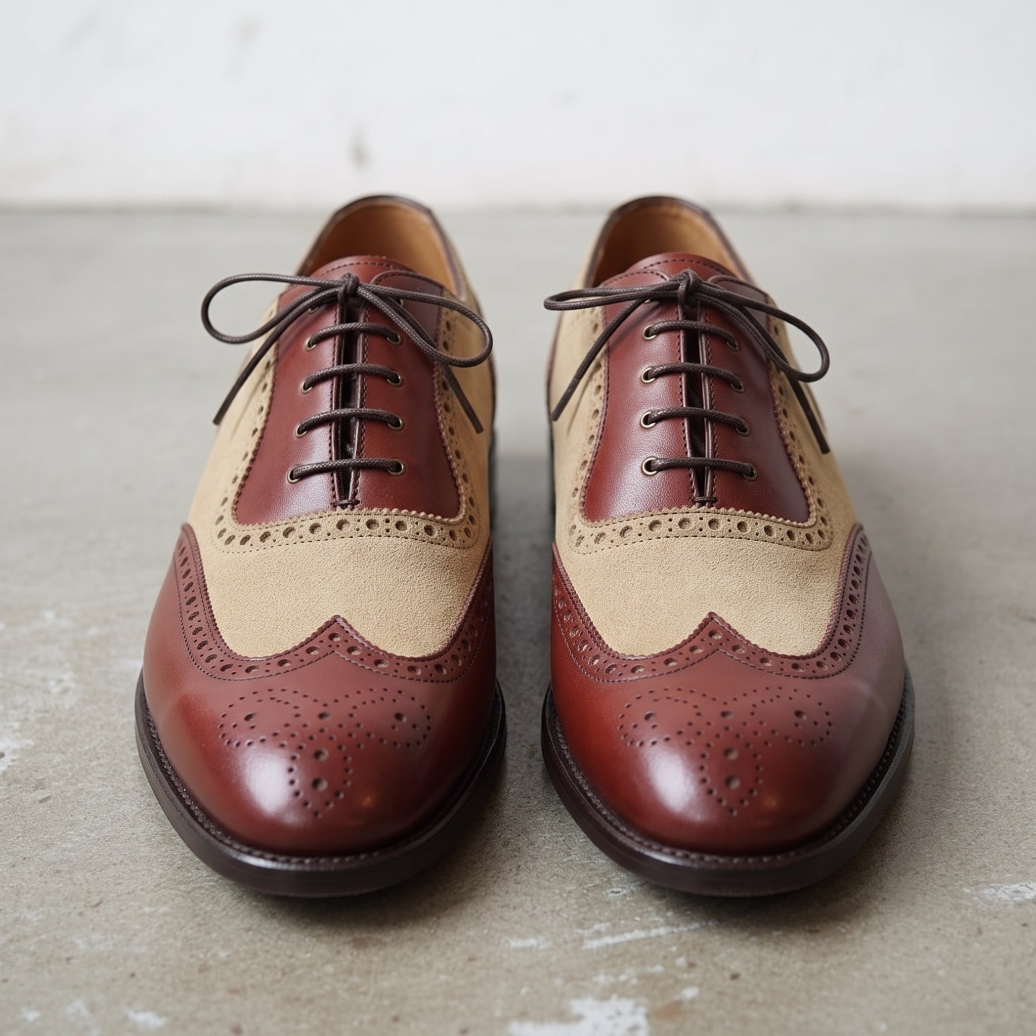 Handmade Men Brown Leather Formal Shoes - Wing Tip Two Tone Dress Shoes