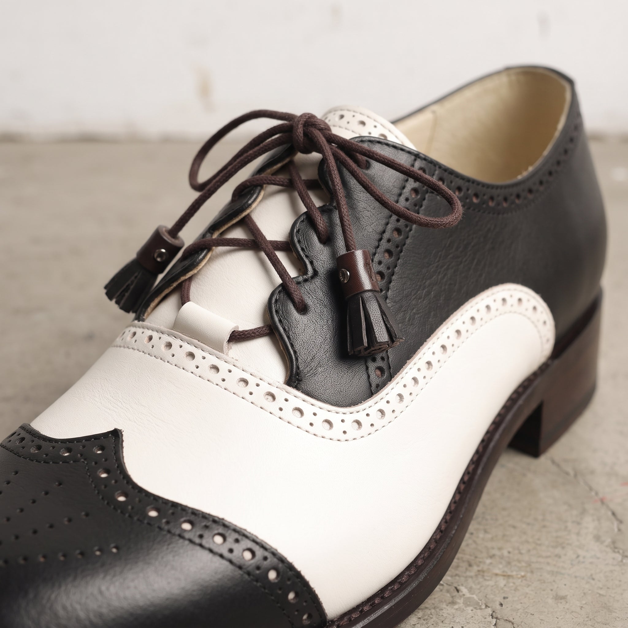 Men's Black and White Wingtip Leather Spectator Oxfords — Wedgwood