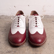 Men's Burgundy and White Wingtip Leather Spectator Oxfords — Stanley — Stanley