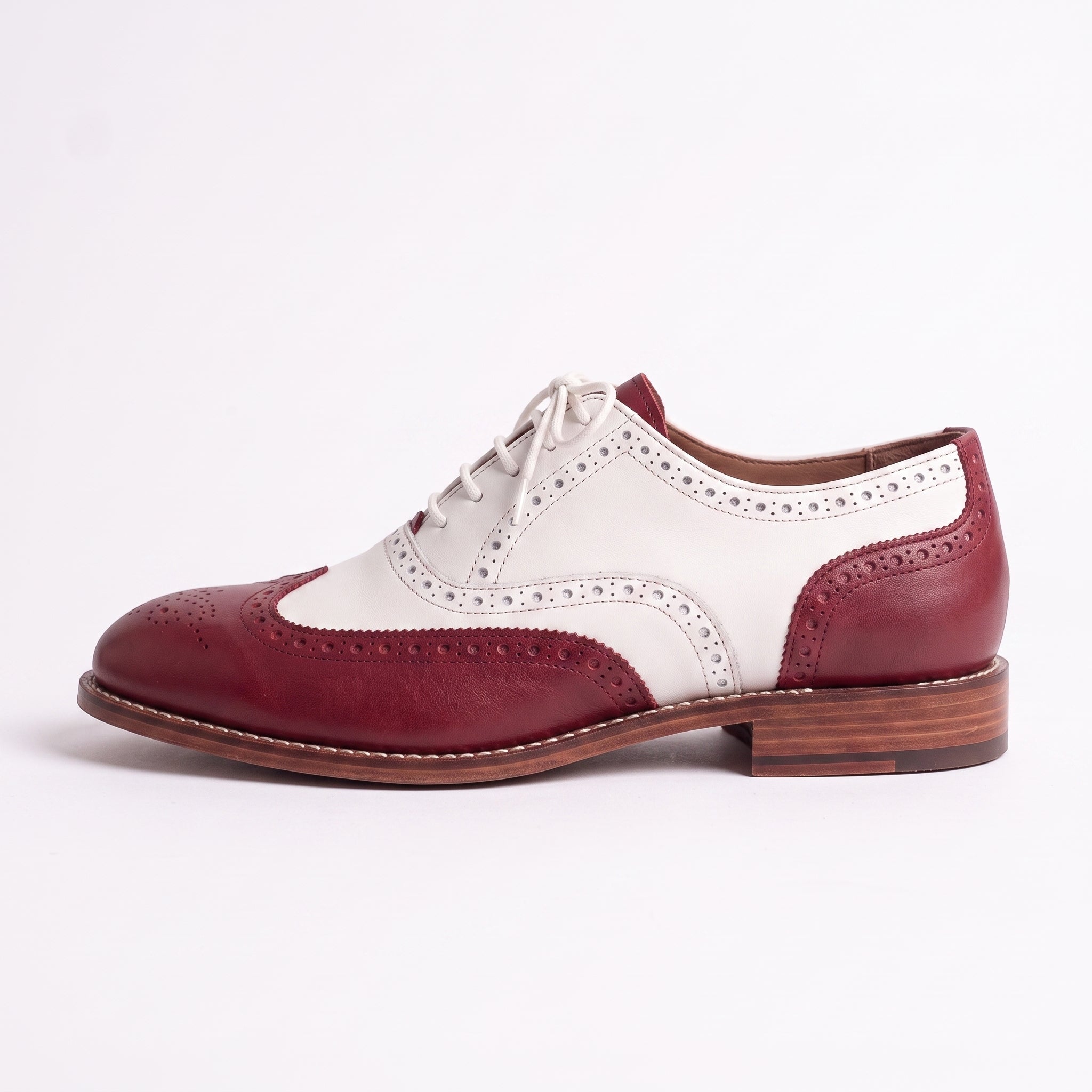 Men's Burgundy and White Wingtip Leather Spectator Oxfords — Stanley — Stanley