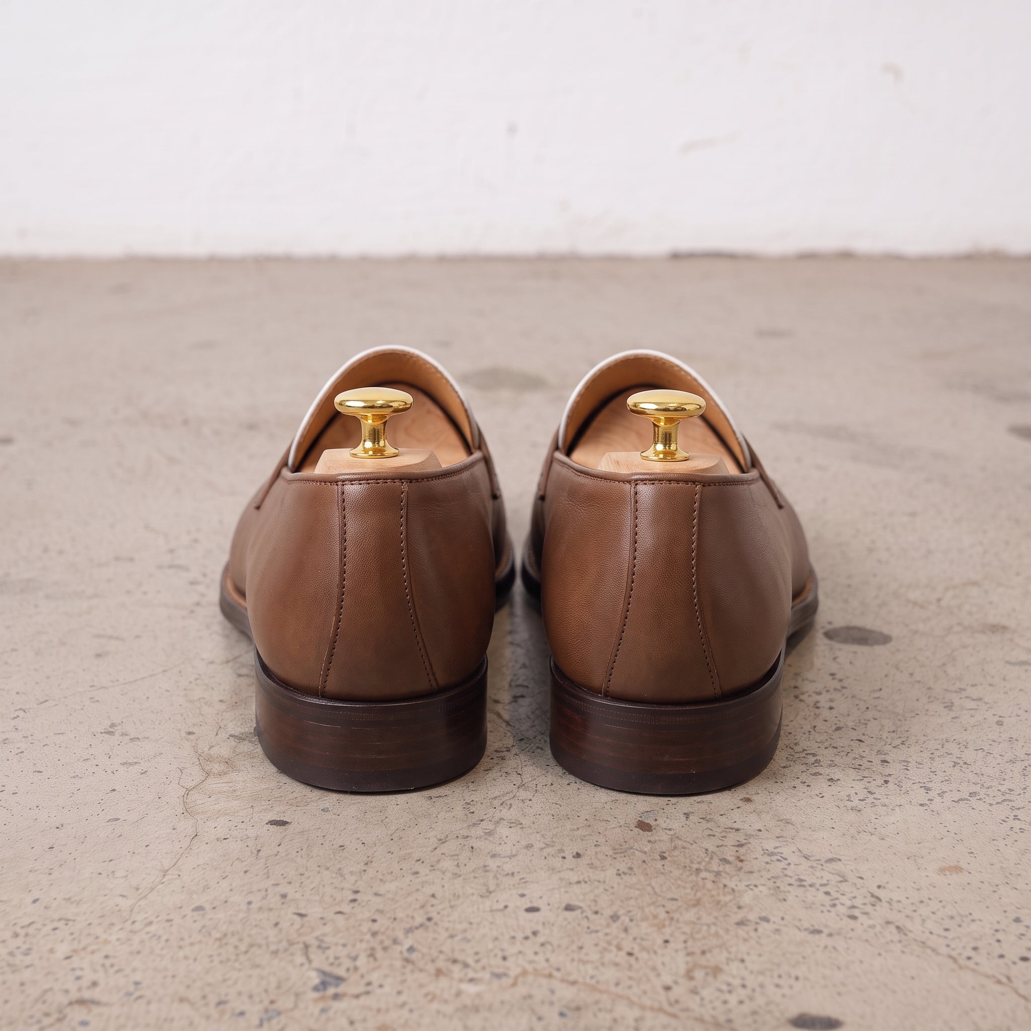 Men's Brown and White Plain-Toe Leather Spectator Penny Loafers — Connell