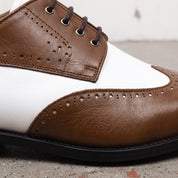 Men's Brown and White Spectator Wingtip Leather Derby Shoes — Rugeley