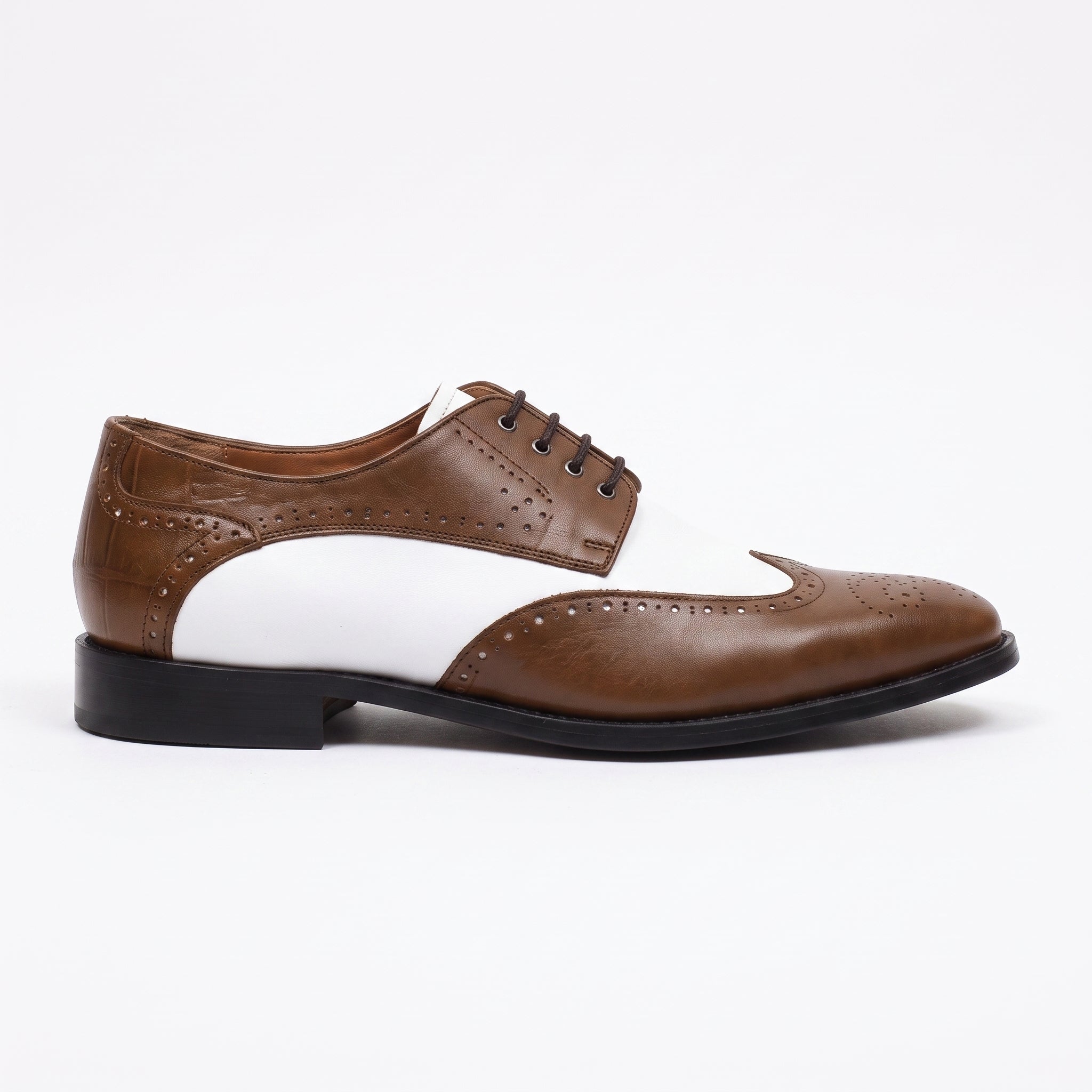Men's Brown and White Spectator Wingtip Leather Derby Shoes — Rugeley