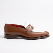 Men's Brown and White Two-Tone Leather Penny Loafers — Elcombe