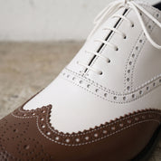Men's Brown and White Two-Tone Wingtip Leather Oxfords — Gunnell