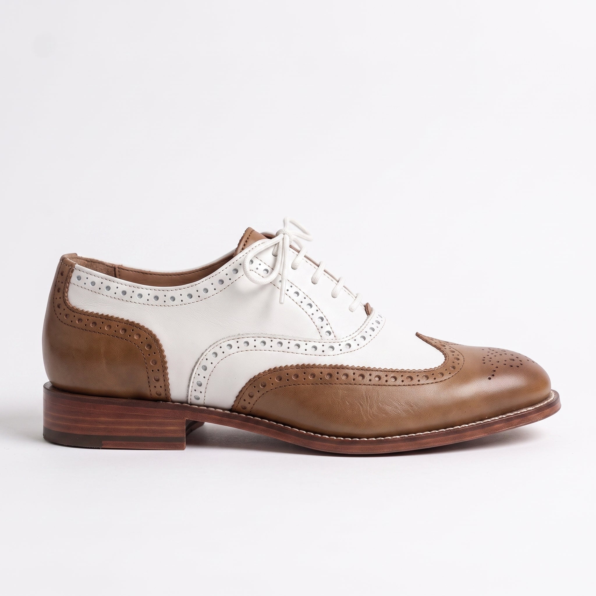 Men's Brown and White Two-Tone Wingtip Leather Spectator Oxfords — Stanley