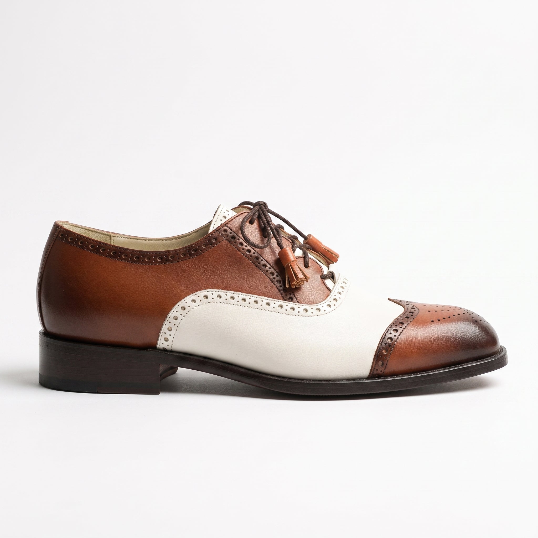 Men's Brown and White Two-Tone Wingtip Leather Spectator Oxfords — Wedgwood