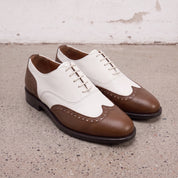 Men's Brown and White Wingtip Leather Oxfords — Bayford