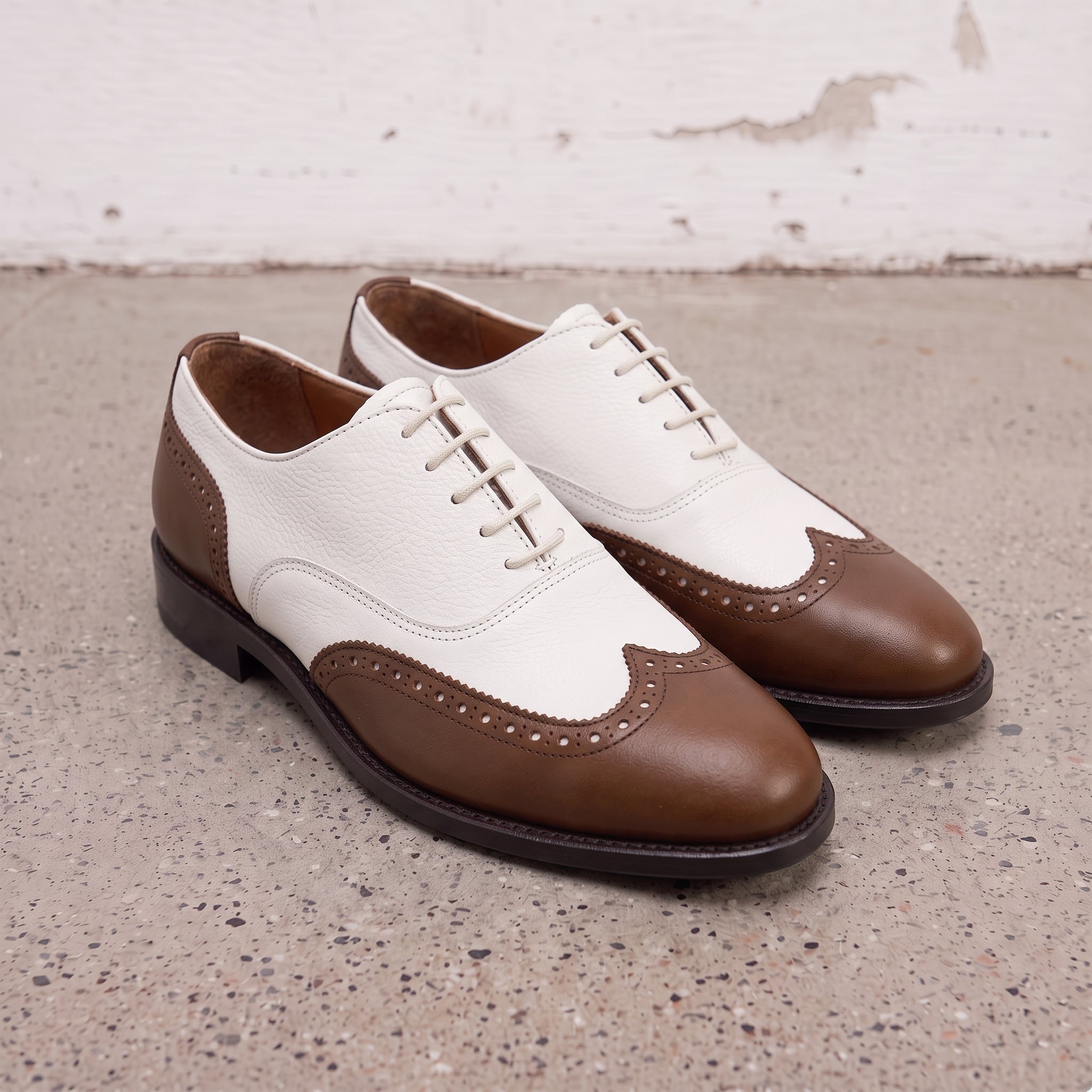 Men's Brown and White Wingtip Leather Oxfords — Bayford