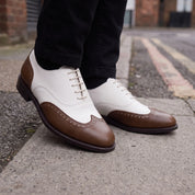 Men's Brown and White Wingtip Leather Oxfords — Bayford