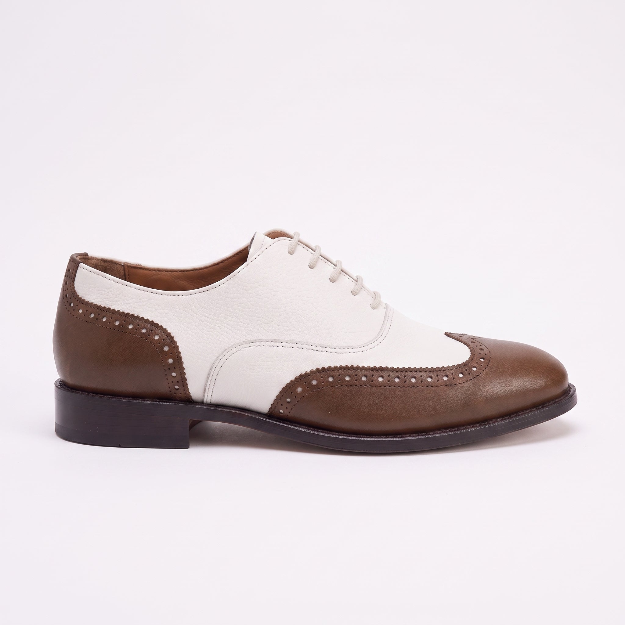 Men's Brown and White Wingtip Leather Oxfords — Bayford