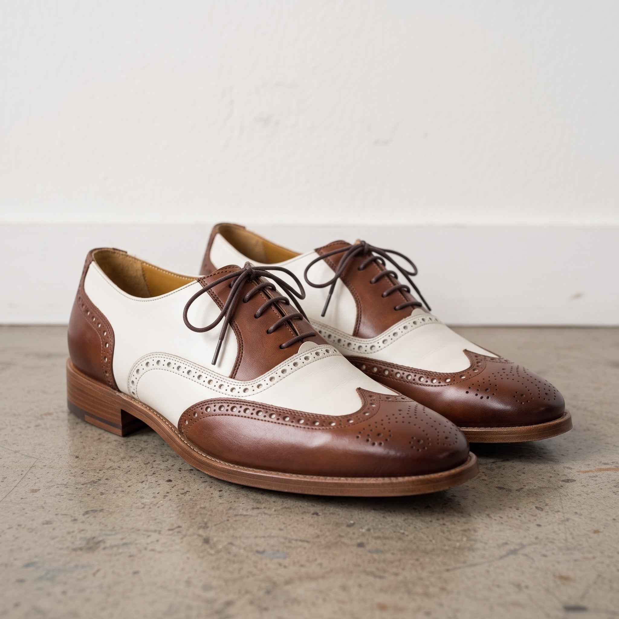 Men's Brown and White Wingtip Leather Oxfords — Bodley