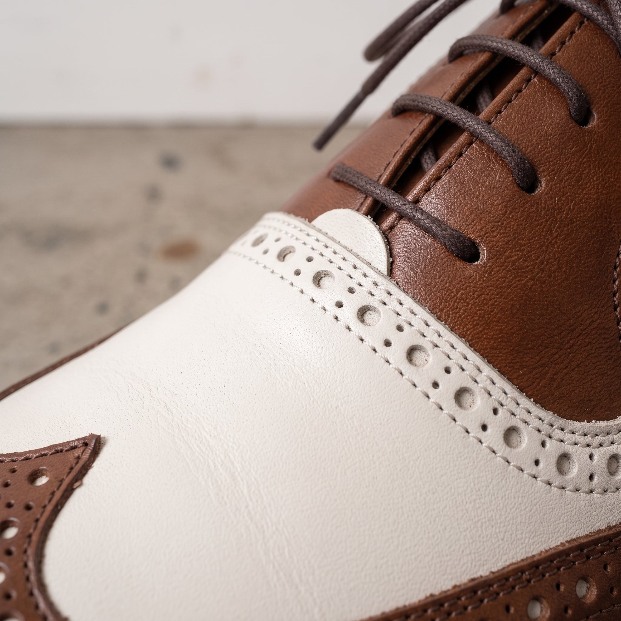 Men's Brown and White Wingtip Leather Oxfords — Bodley