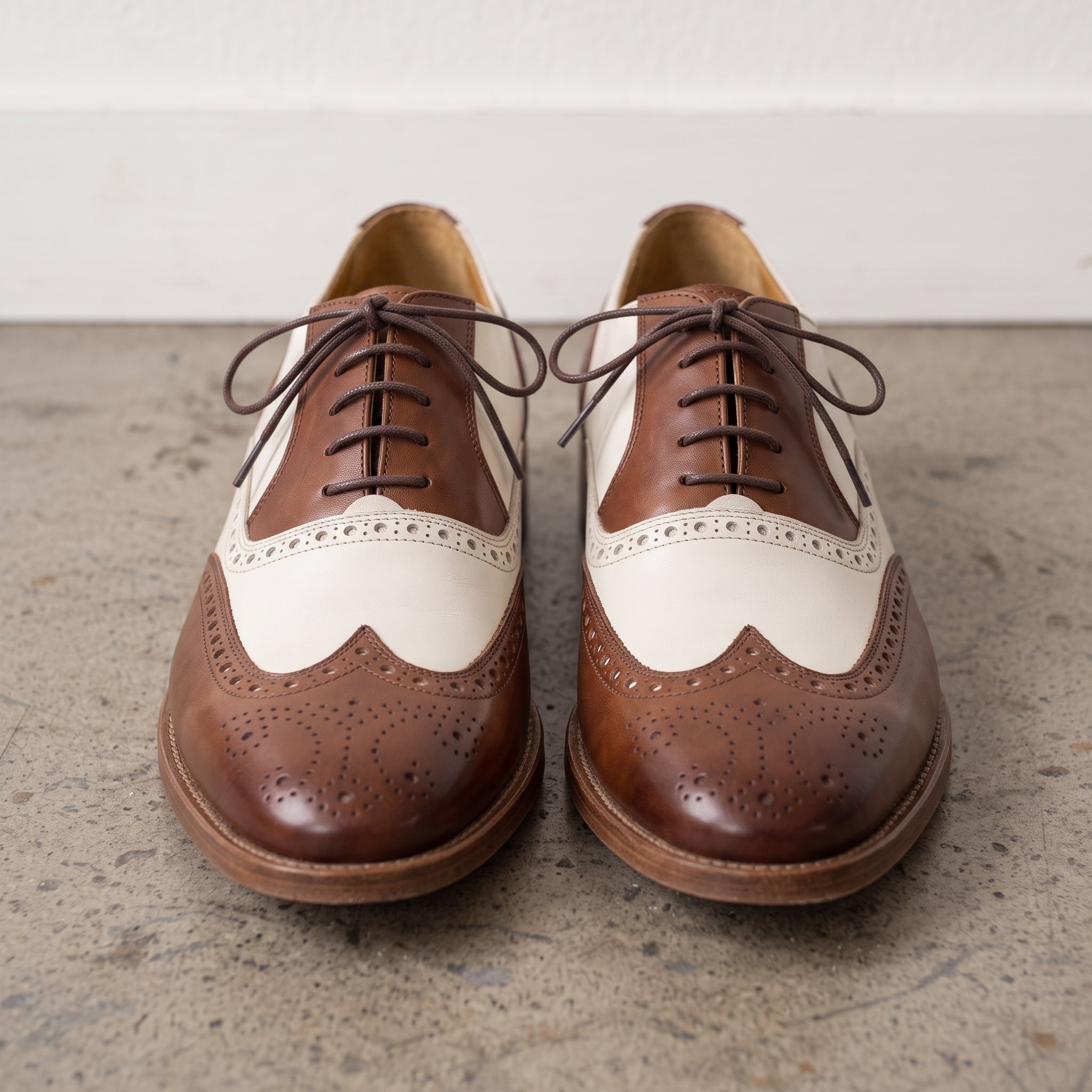 Men's Brown and White Wingtip Leather Oxfords — Bodley