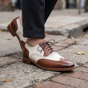 Men's Brown and White Wingtip Leather Oxfords — Bodley