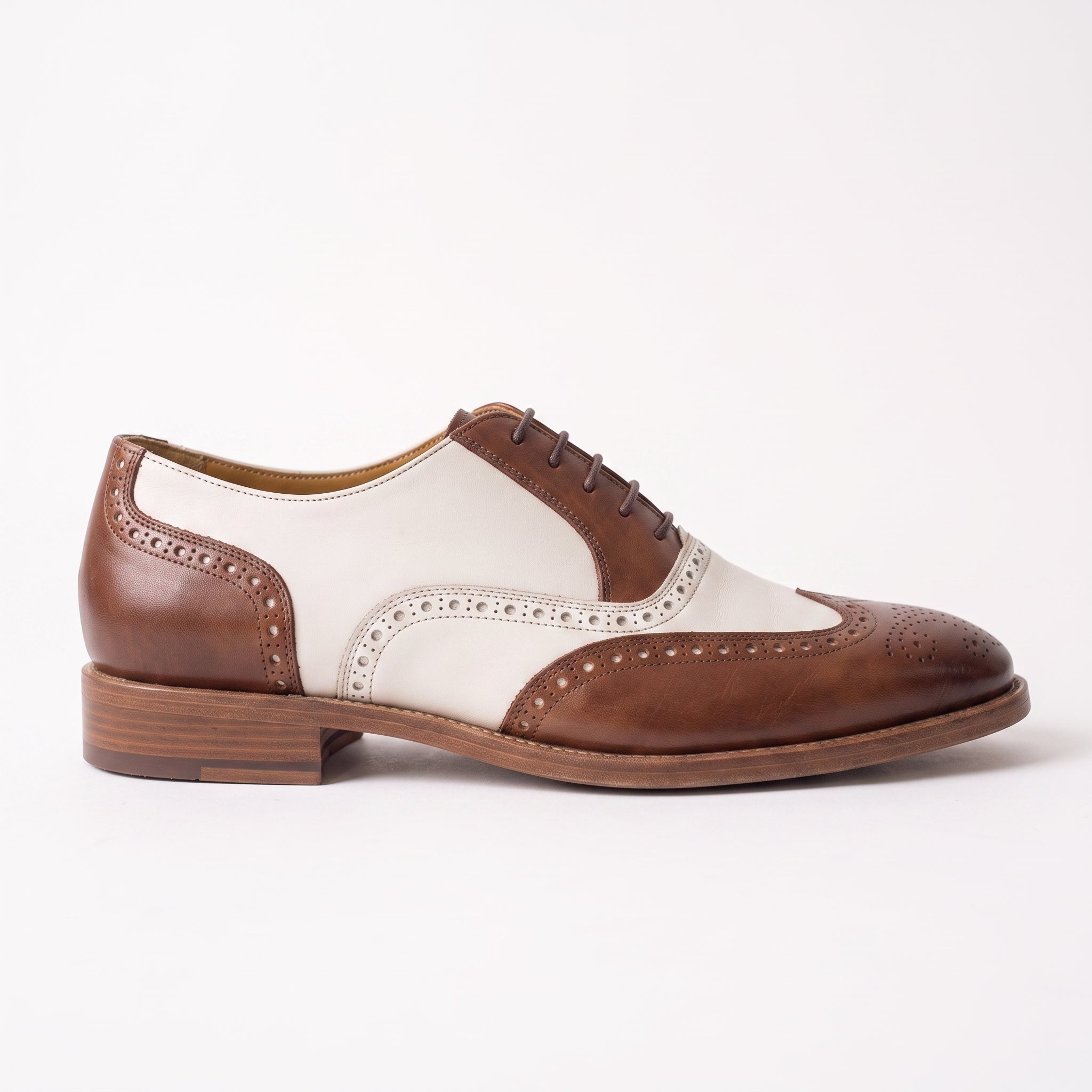 Men's Brown and White Wingtip Leather Oxfords — Bodley
