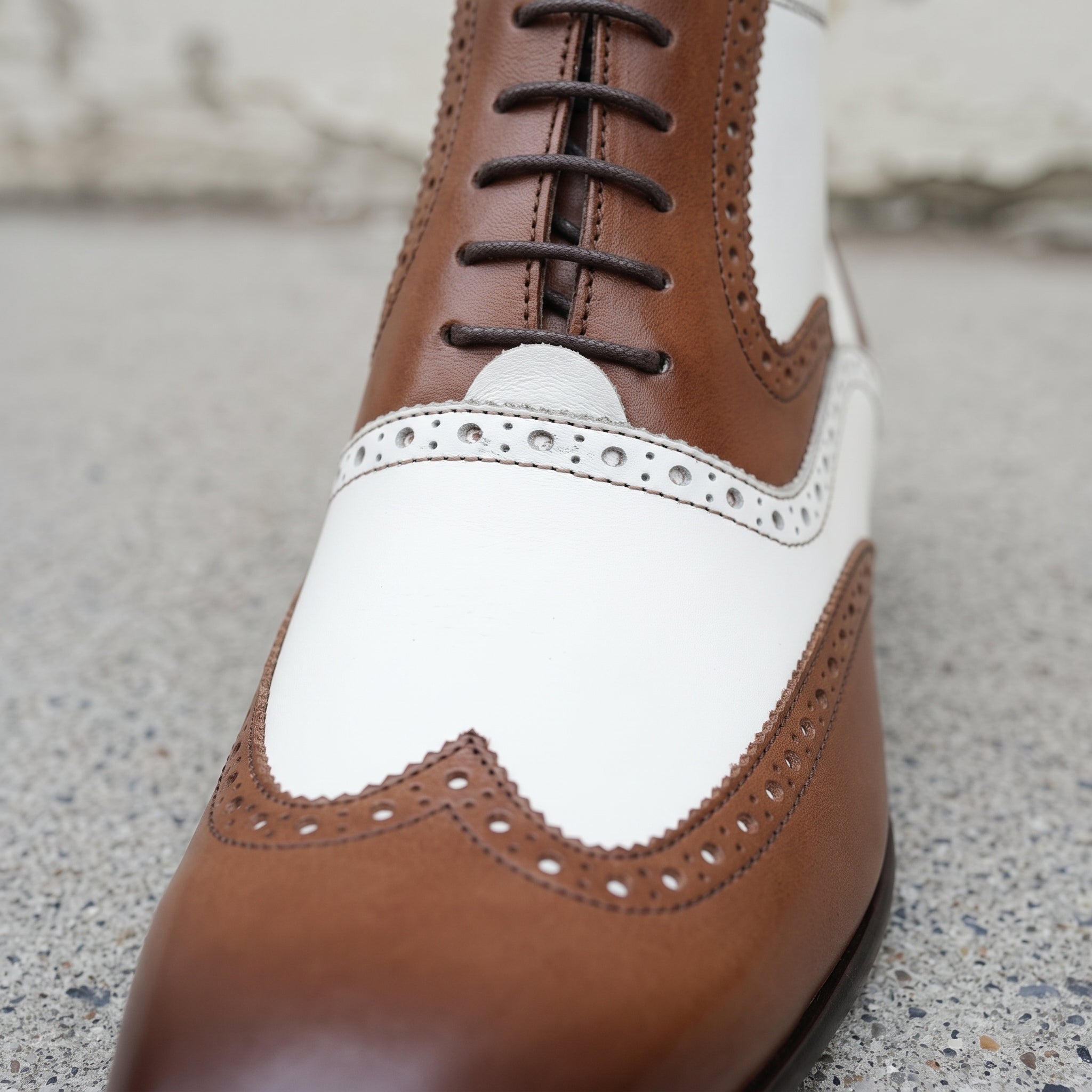 Men's Brown and White Wingtip Leather Spectator Oxfords — Scott — Scott