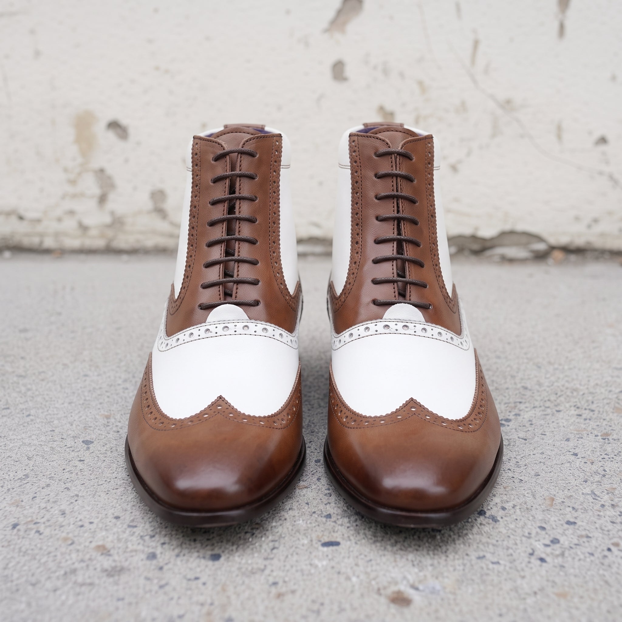 Men's Brown and White Wingtip Leather Spectator Oxfords — Scott — Scott