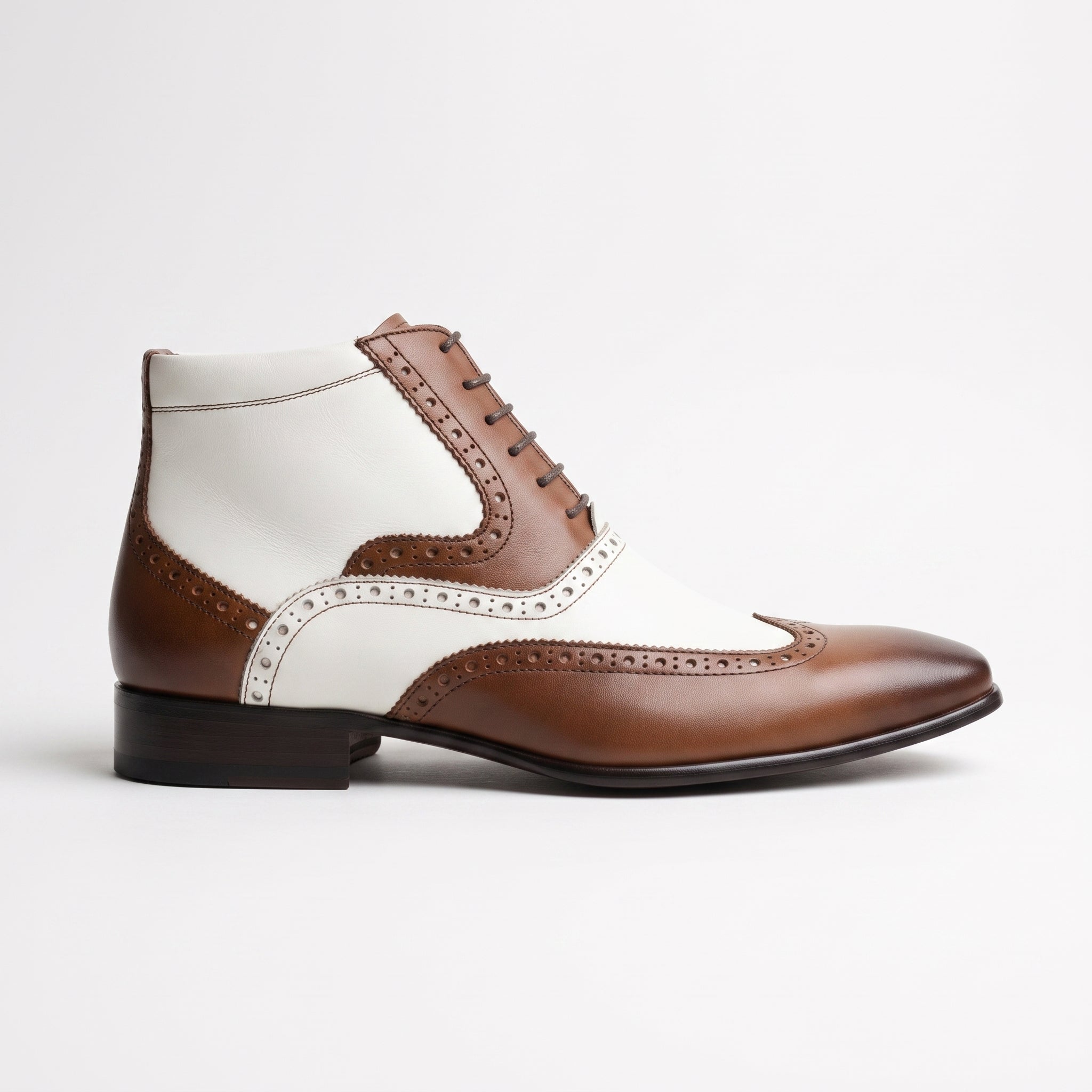 Men's Brown and White Wingtip Leather Spectator Oxfords — Scott — Scott