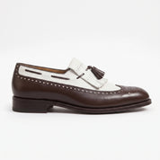 Men's Brown and White Wingtip Leather Tassel Loafers — Rowe