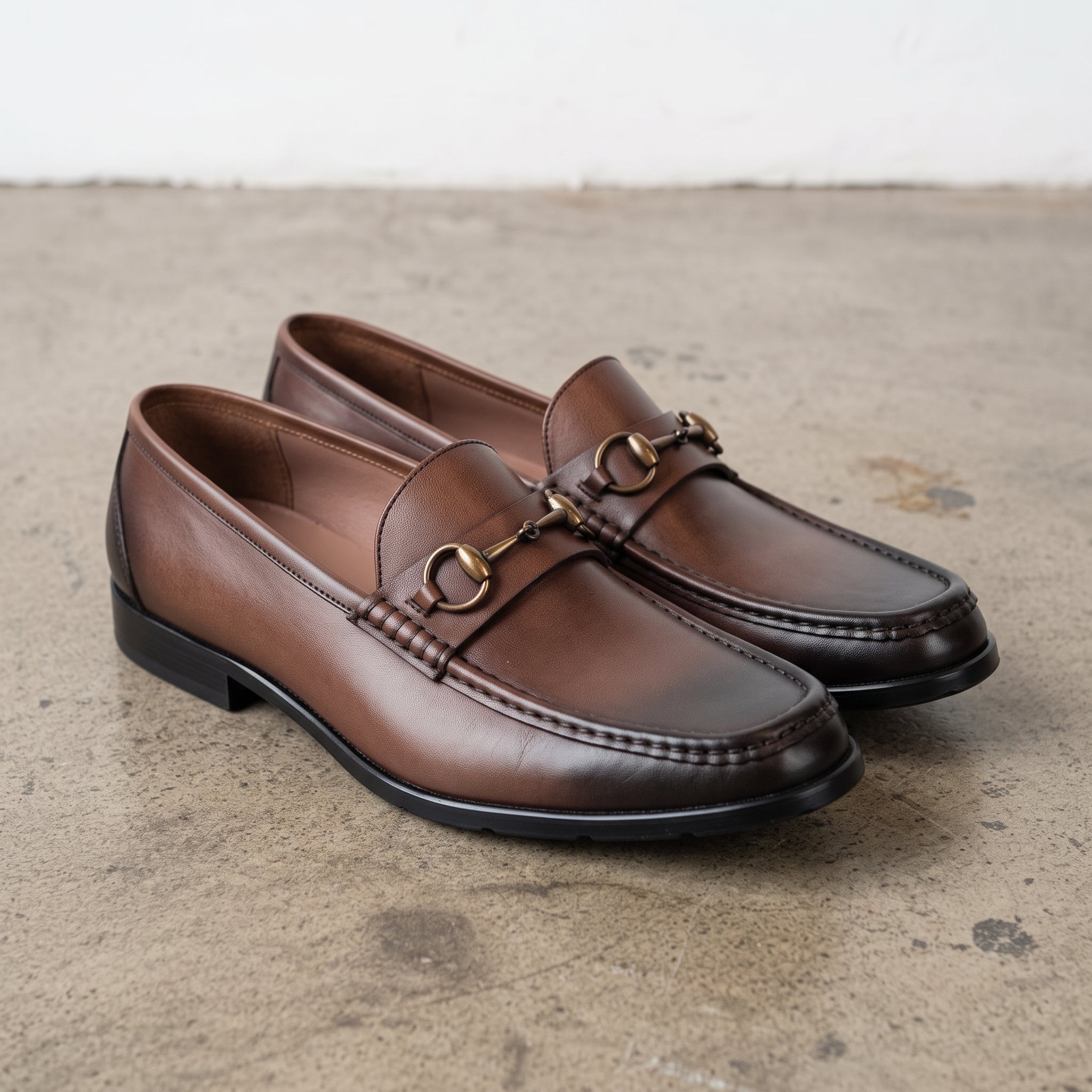 Men's Brown Apron-Toe Leather Bit Loafers — Austwick