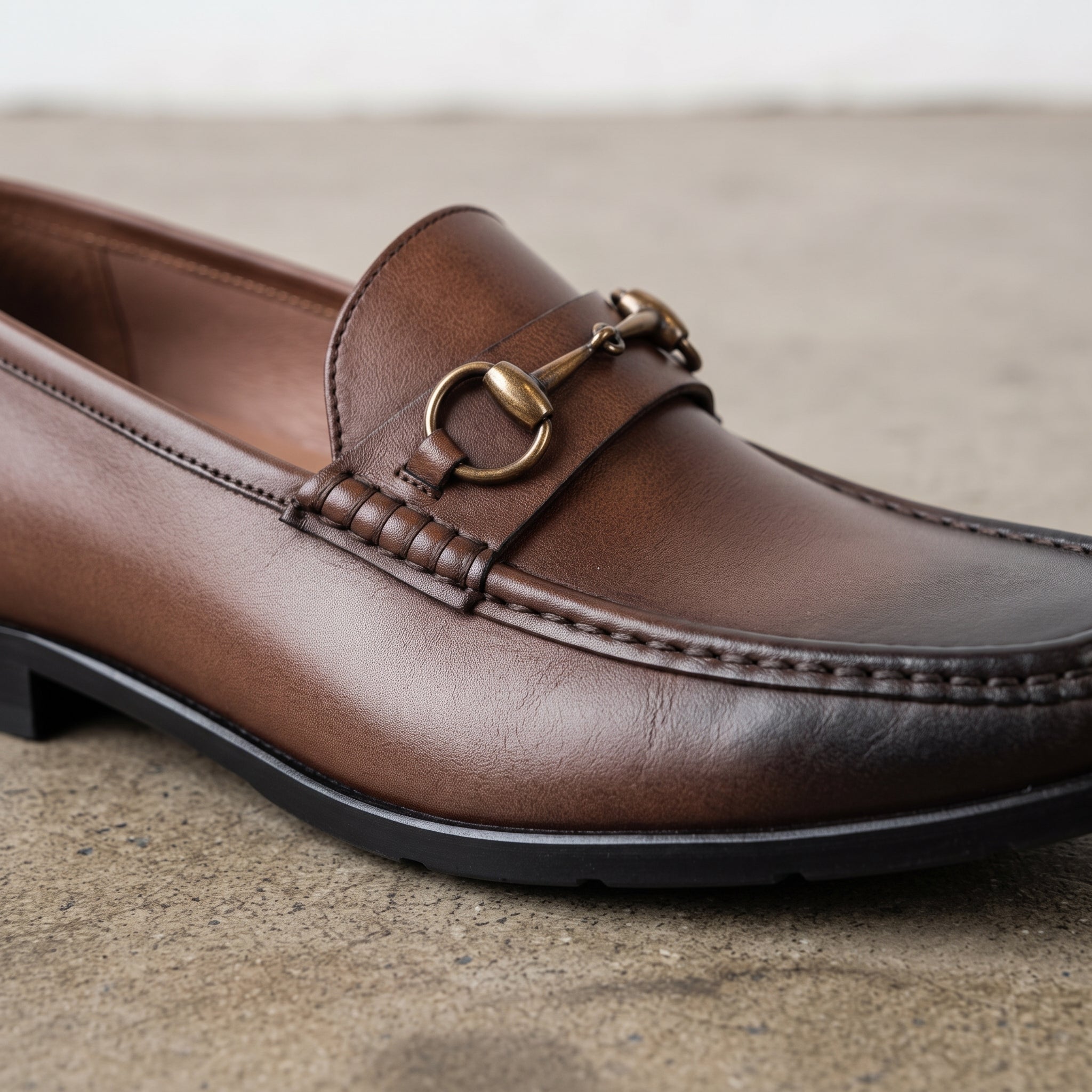 Men's Brown Apron-Toe Leather Bit Loafers — Austwick