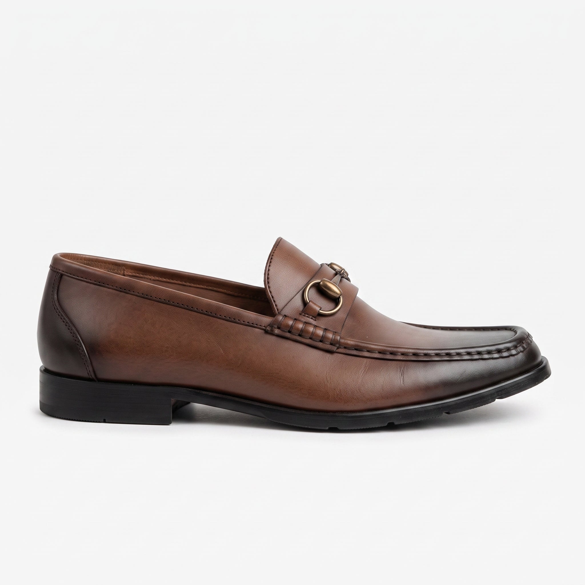 Men's Brown Apron-Toe Leather Bit Loafers — Austwick