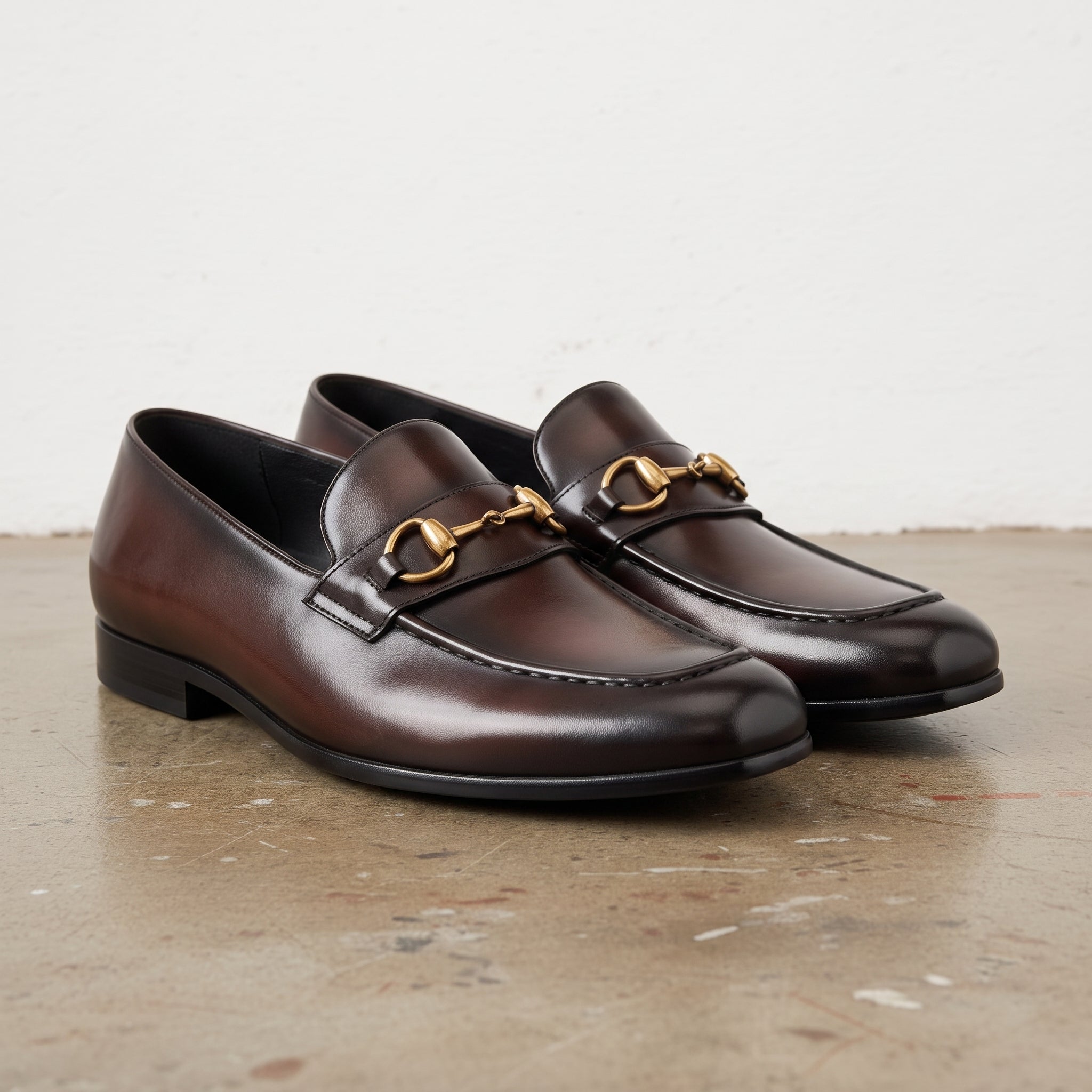 Men's Brown Apron-Toe Leather Bit Loafers — Bateson