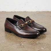 Men's Brown Apron-Toe Leather Bit Loafers — Bateson